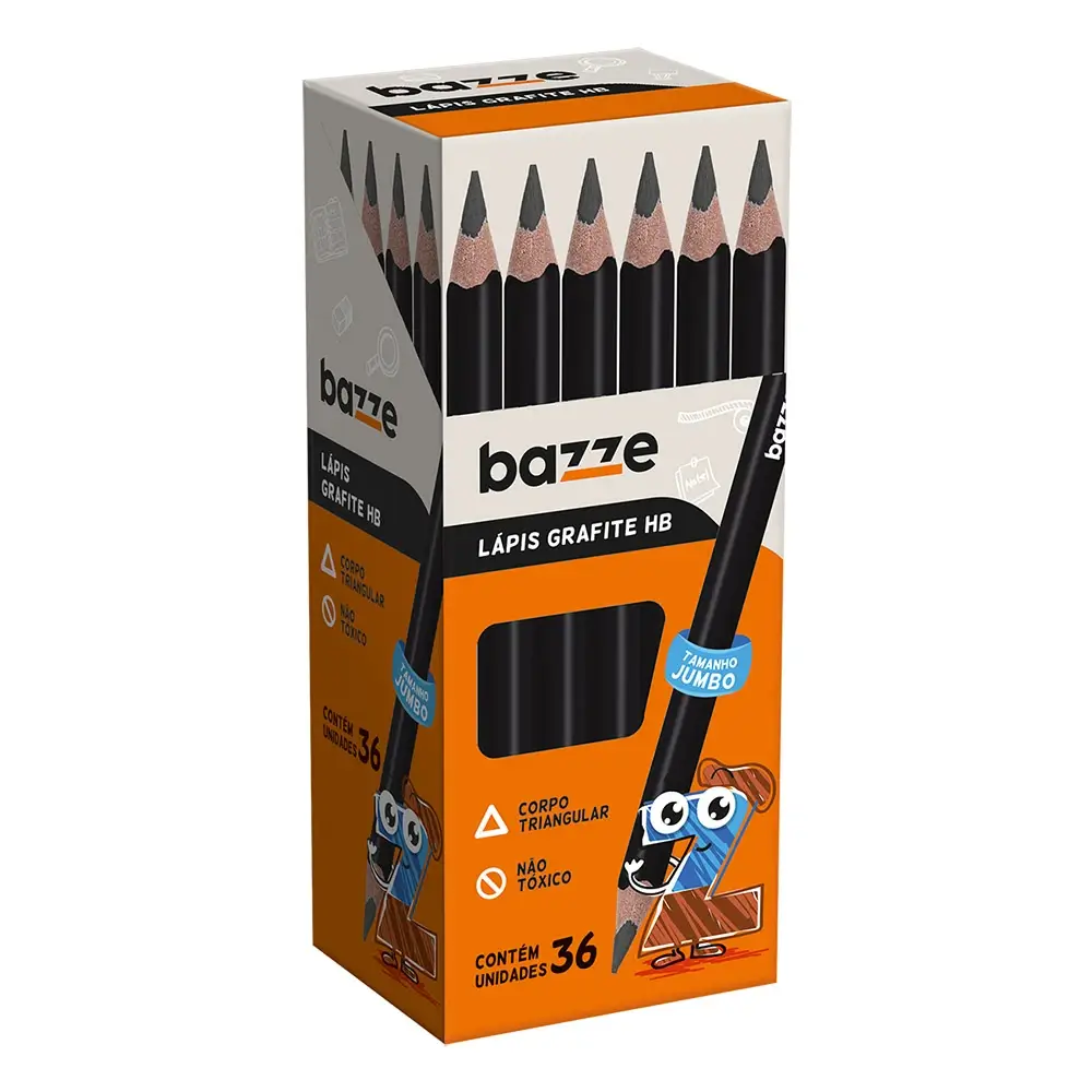 Lápis Grafite Tamanho Jumbo Triangular - HB - Pote C/36 un - Bazze - Imagem 1