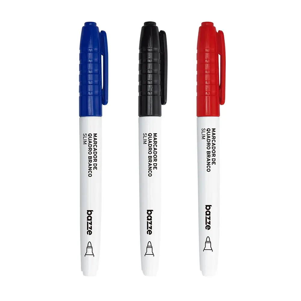 Marcador de Quadro Branco Slim - Azul/Preto/Vermelho - Cartela C/3 un - Bazze - Imagem 2