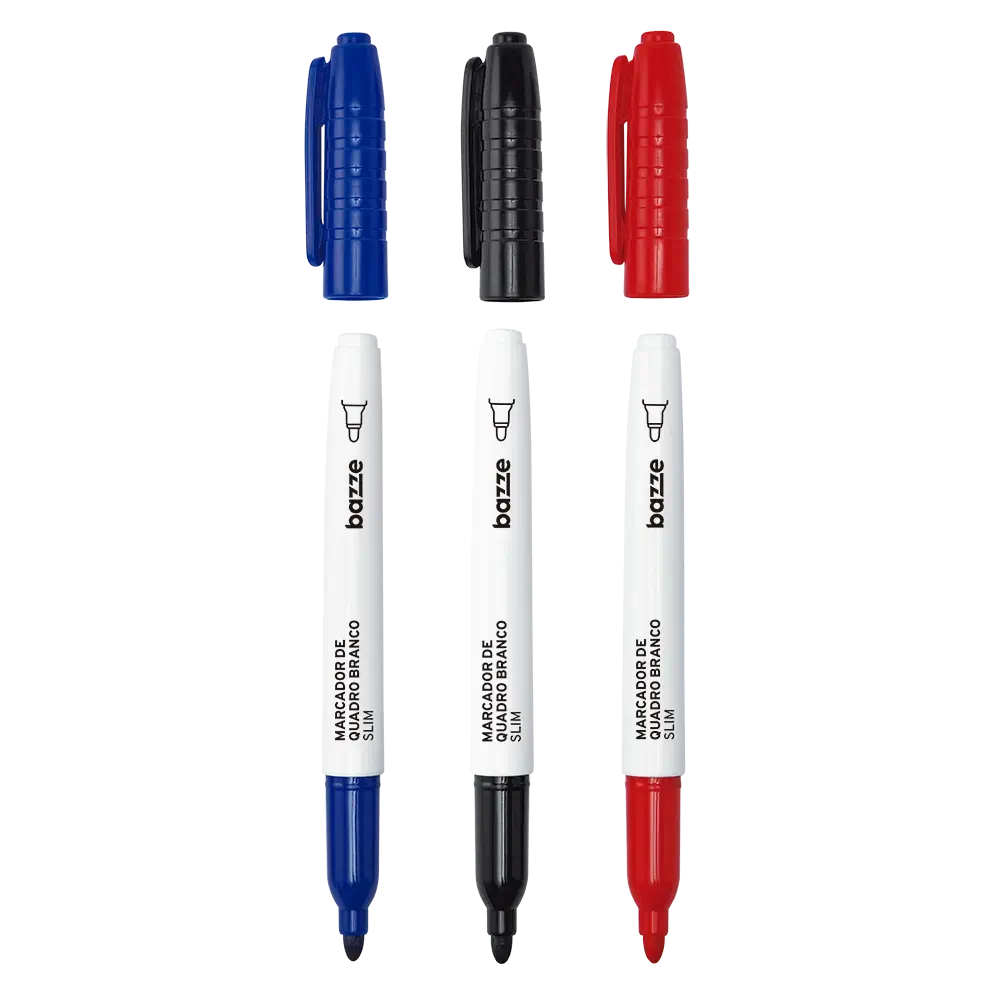 Marcador de Quadro Branco Slim - Azul/Preto/Vermelho - Cartela C/3 un - Bazze - Imagem 3