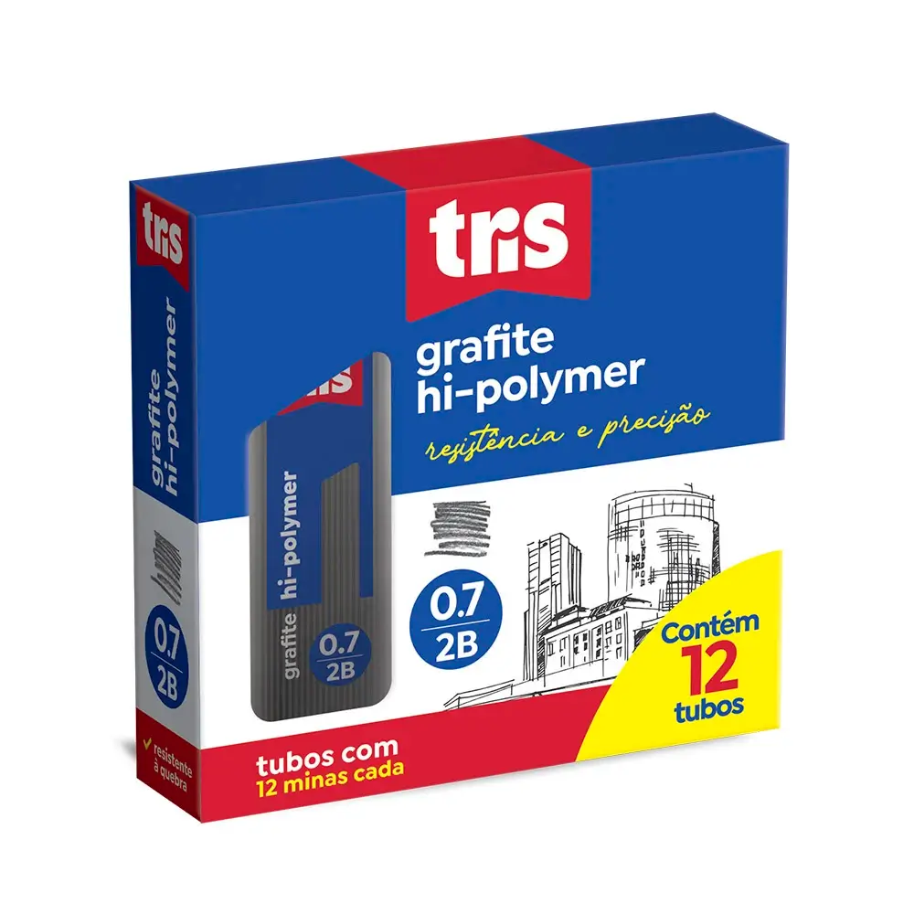 Grafite Hi-Polymer Graphite - 0.7mm - Caixa C/12 Tubos C/12 Minas - Tris - Imagem 1