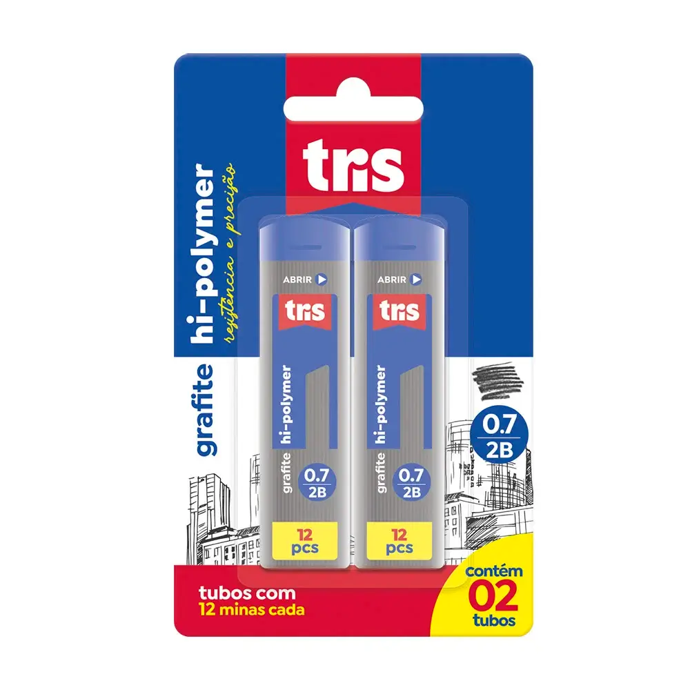 Grafite Hi-Polymer Graphite - 0.7mm - Cartela C/2 Tubos C/12 Minas -Tris - Imagem 1