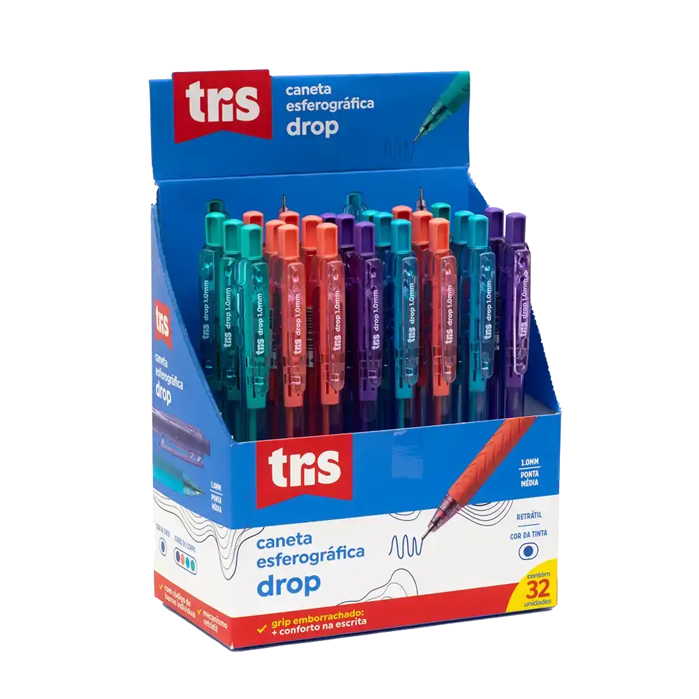Caneta Esferográfica Retrátil Drop - 1.0mm - Display C/32 un - Tris - Imagem 1