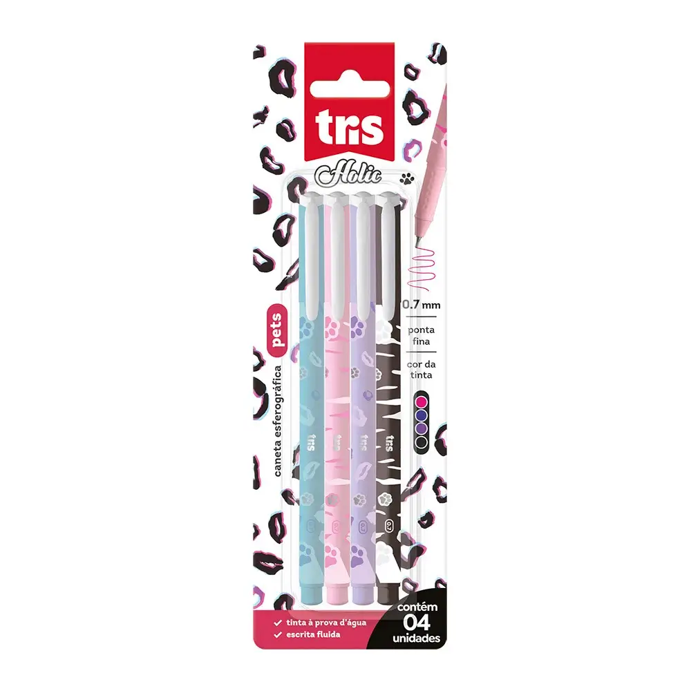 Caneta Esferográfica Holic Pets - 0.7mm - Cartela C/4 UN - Tris - Imagem 1