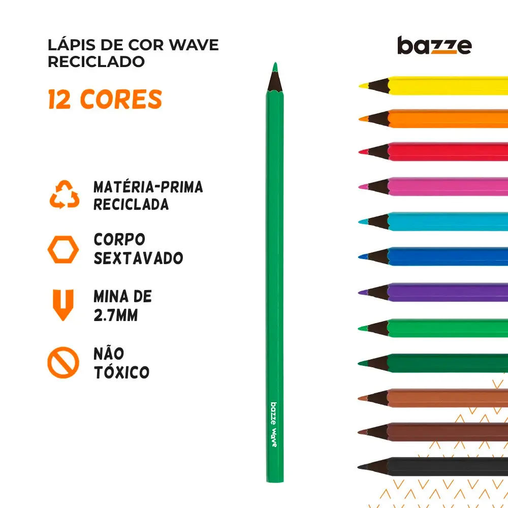 Lápis de Cor Wave Reciclado - 12 cores - Bazze - Imagem 3