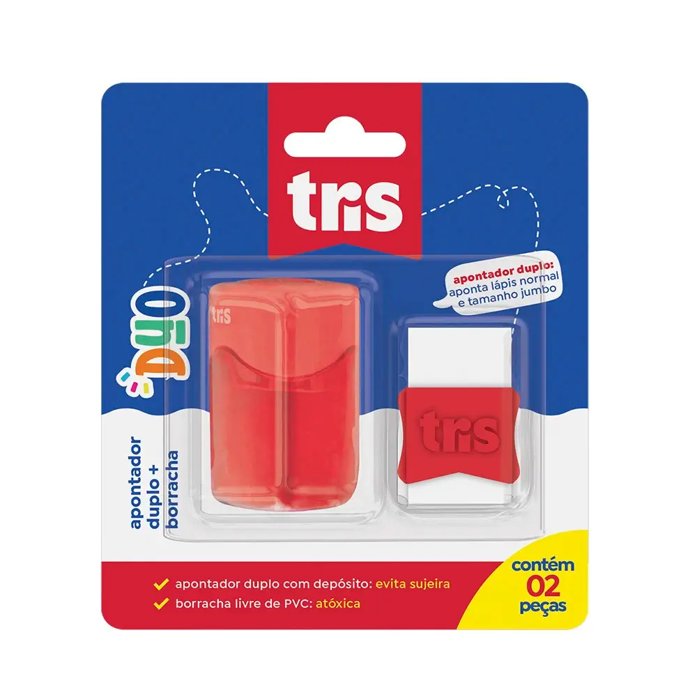 Kit Duo Apontador Duplo com Depósito Su260 + Borracha - Cartela C/2 un-Tris - Imagem 2