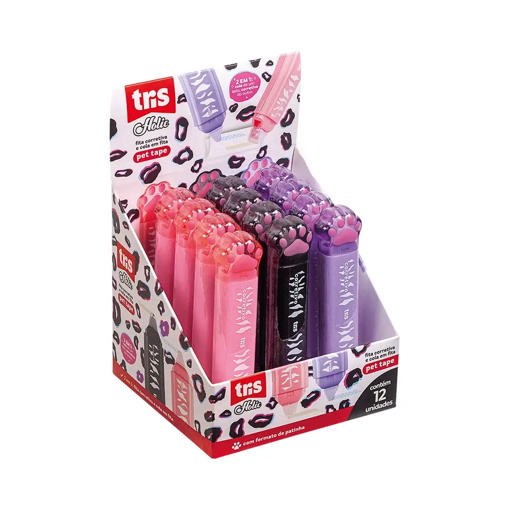 Fita Corretiva + Cola em Fita Holic Pets - Display C/12 un - Tris - Imagem 1