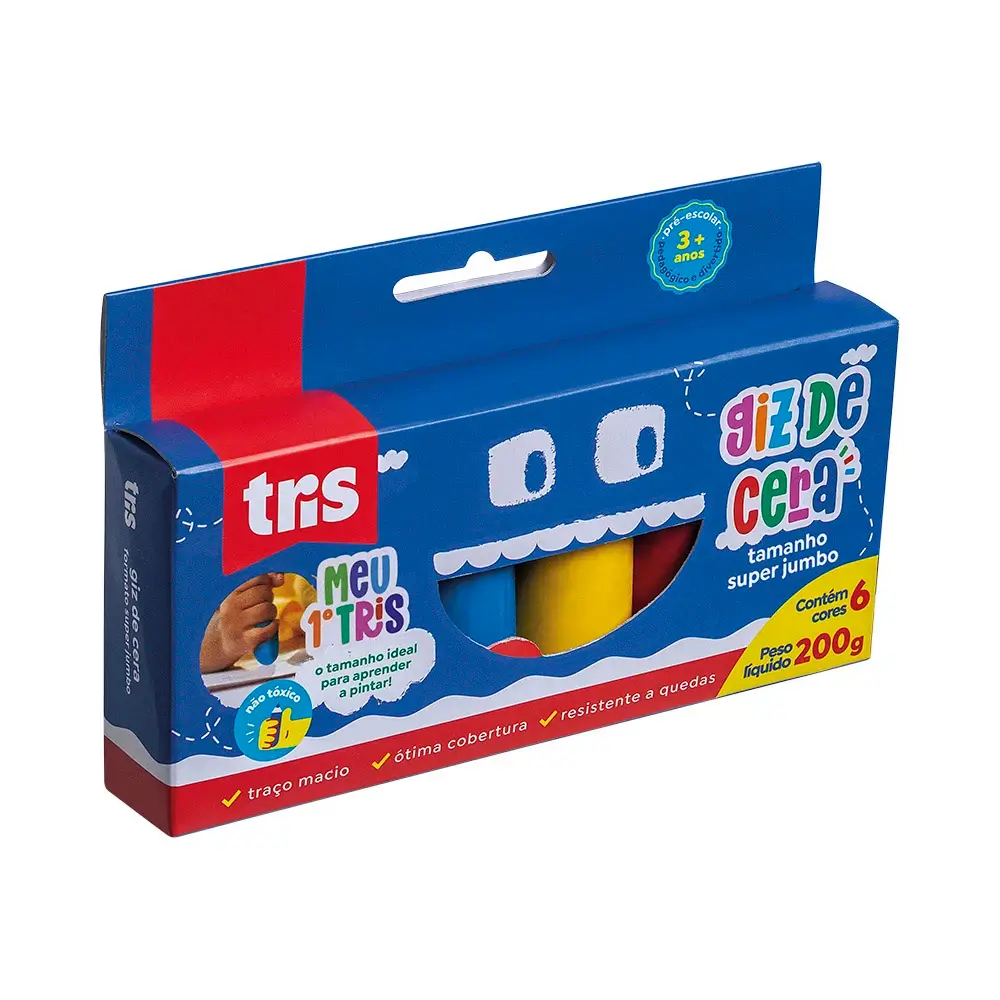 Giz de Cera Tamanho Super Jumbo - 6 Cores - Tris - Imagem 1