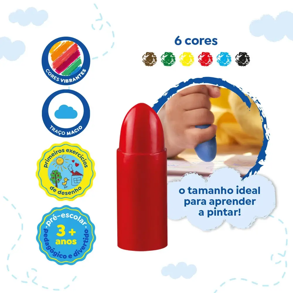 Giz de Cera Tamanho Super Jumbo - 6 Cores - Tris - Imagem 3