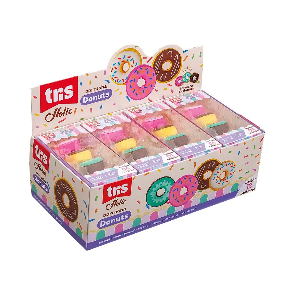 Borracha Donuts Holic Docinhos - Display C/12 Estojos C/4 un Cada - Tris - Imagem 1