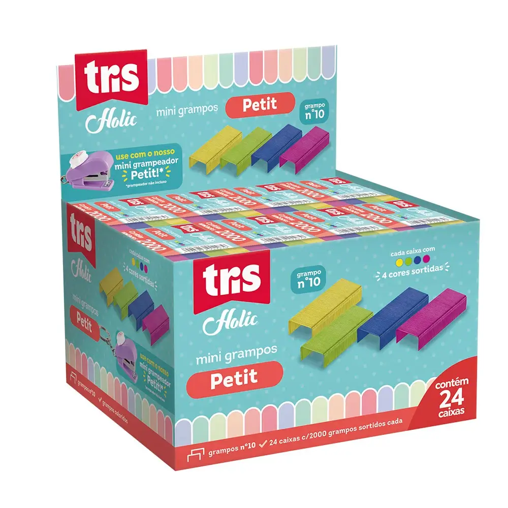 Grampo Colorido Mini Petit Holic Fofurices - N°10 - Display C/ 24 CaixasC/2000 un - Tris - Imagem 1