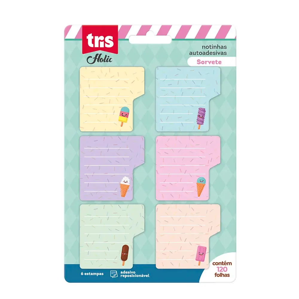 Notas Autoadesivas Sorvetes Holic Docinhos - Cartela C/6 Blocos x 20 Folhas - Tris - Imagem 1