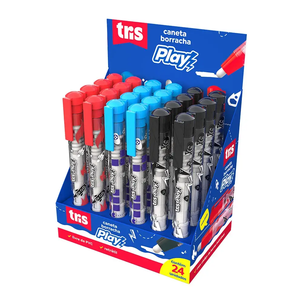 Caneta Borracha Play - Cores Sortidas - Display C/24 un - Tris - Imagem 1