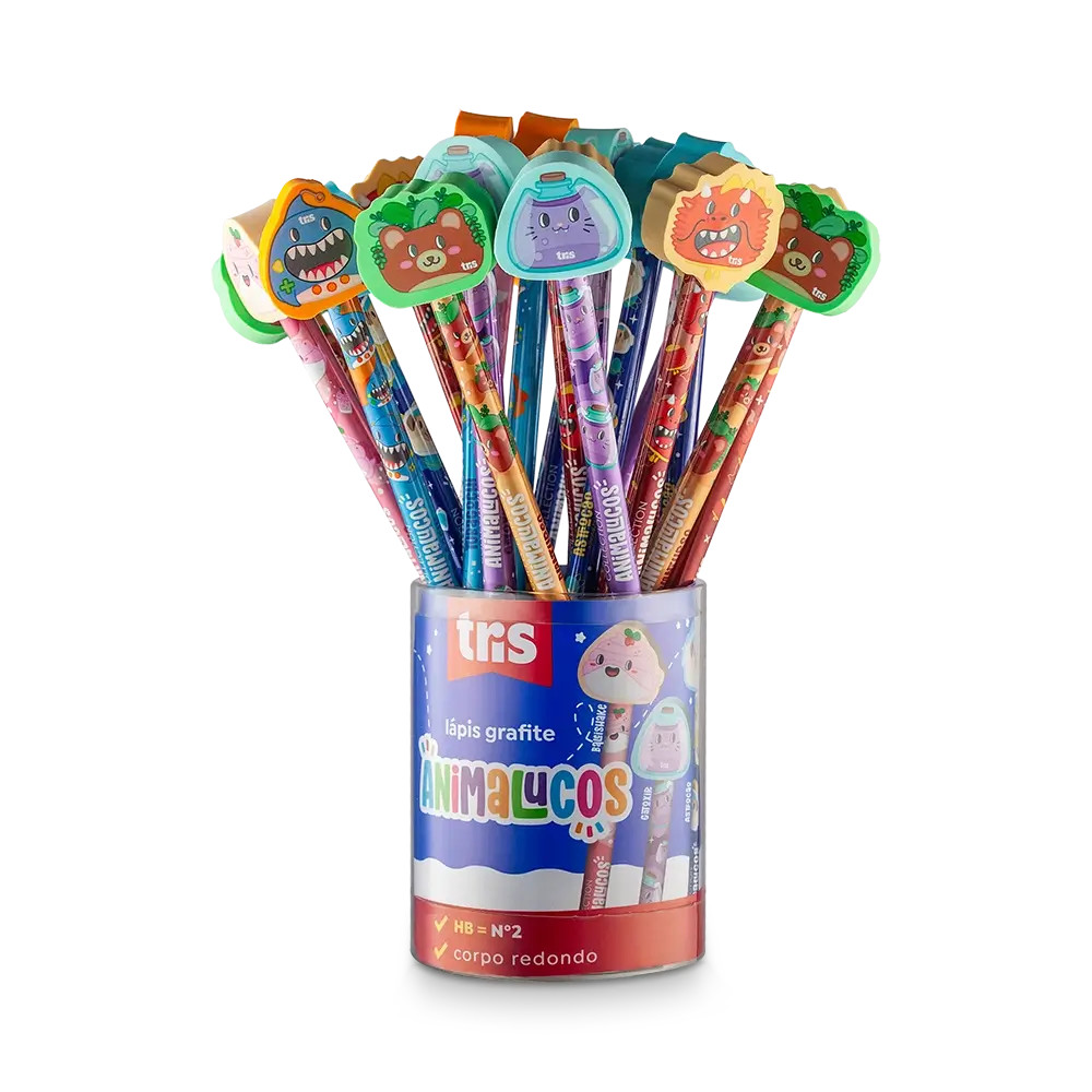 Lápis Grafite com Borracha Topper Animalucos - HB - Pote C/24 un - Tris - Imagem 1