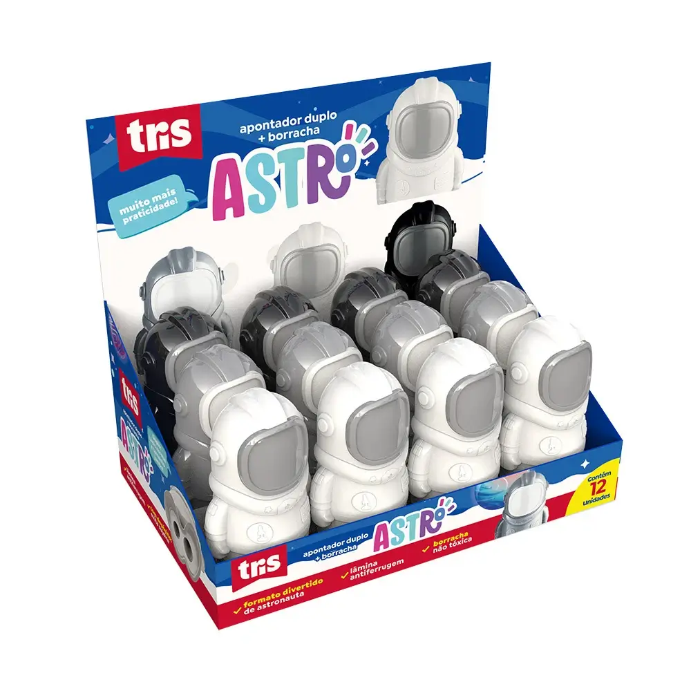 Apontador Duplo com Borracha Astro - Cores Sortidas - Display C/12 un-Tris - Imagem 1