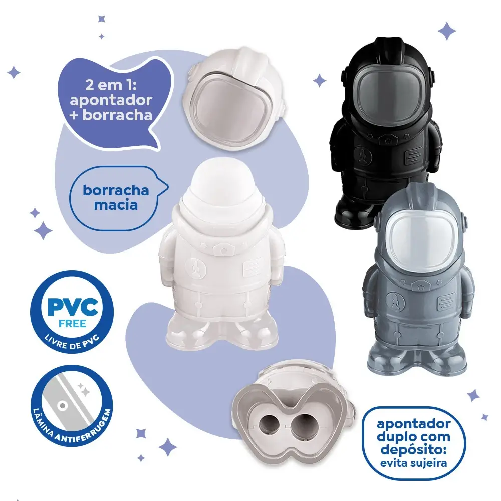 Apontador Duplo com Borracha Astro - Cores Sortidas - Display C/12 un-Tris - Imagem 4