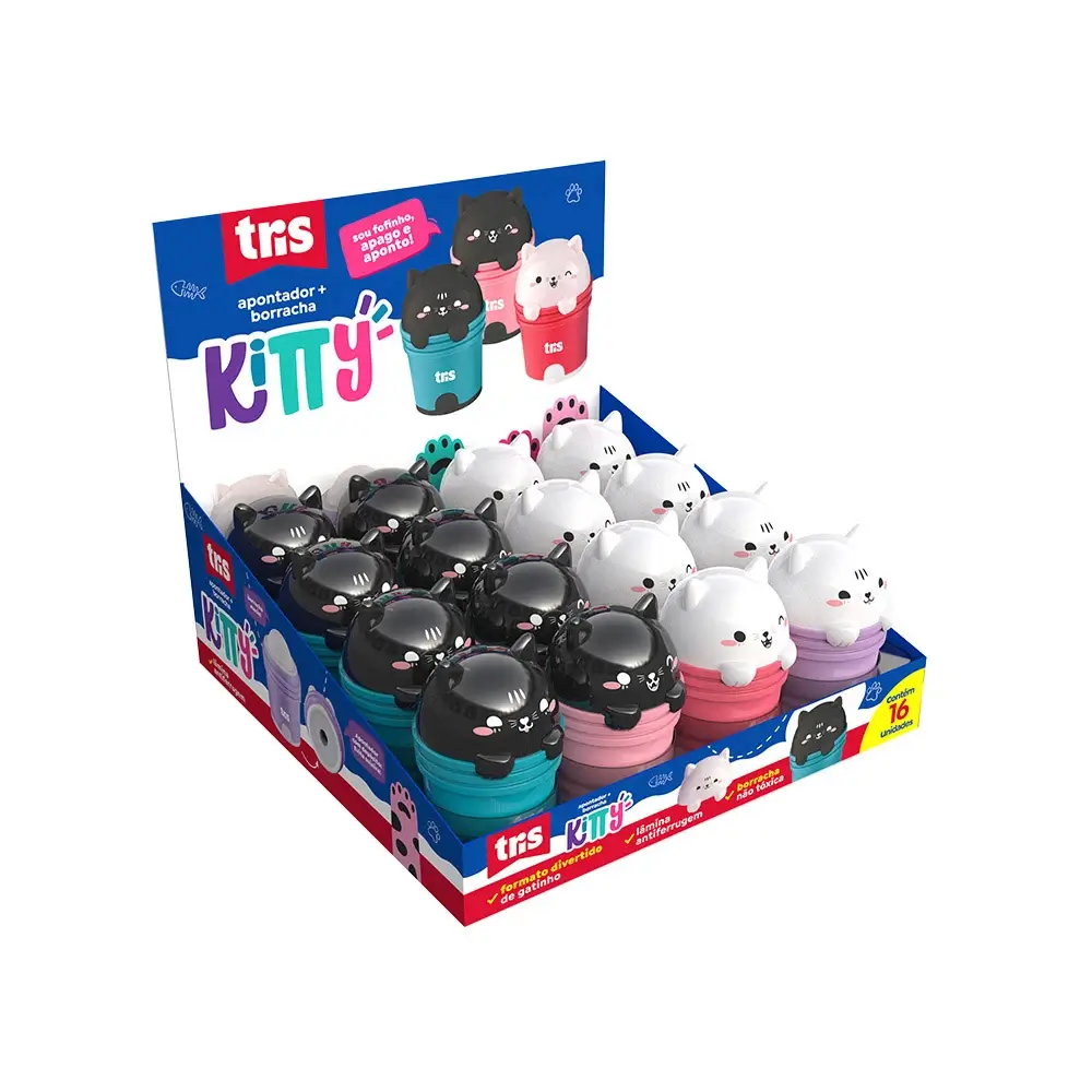 Apontador com Borracha Kitty - Cores Sortidas - Display C/16 un -Tris - Imagem 1