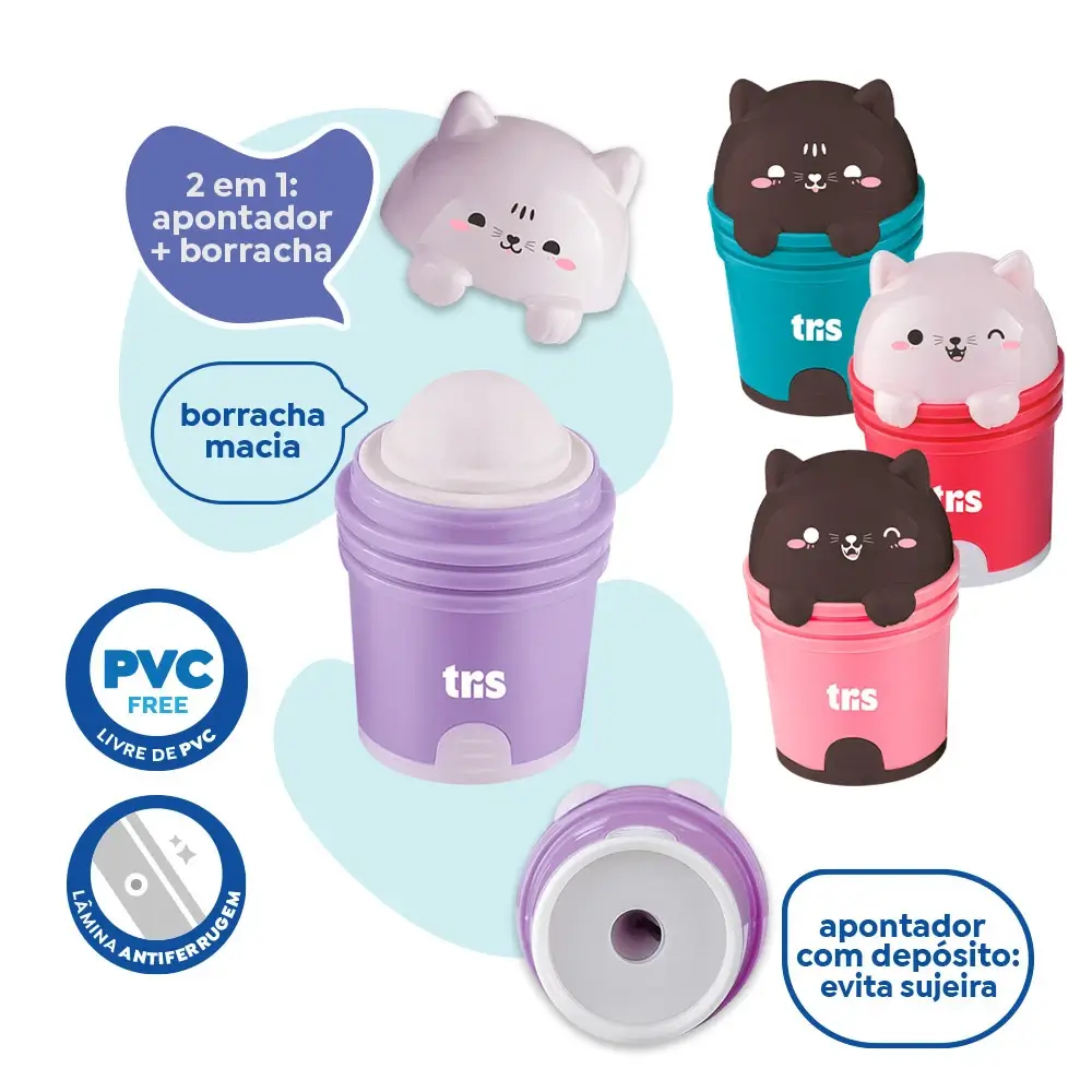 Apontador com Borracha Kitty - Cores Sortidas - Display C/16 un -Tris - Imagem 2