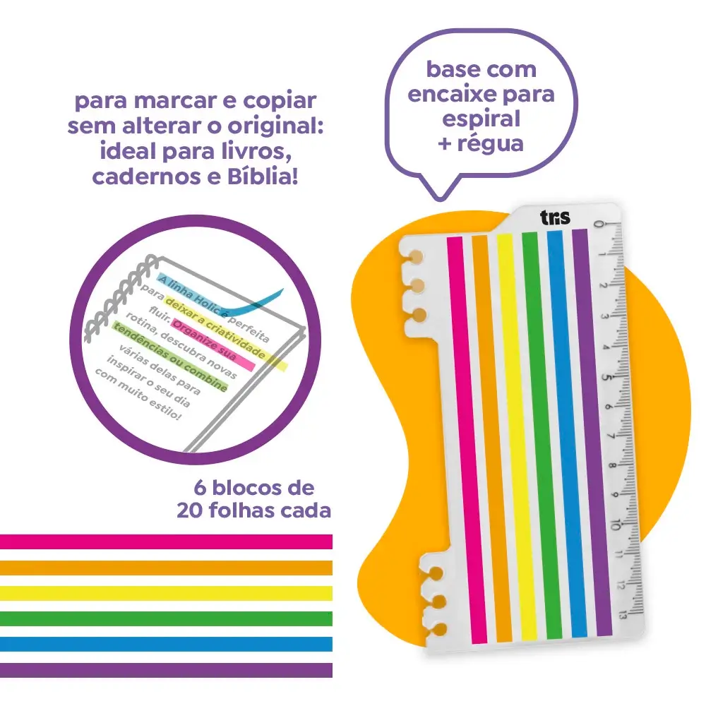 Marcador de Linhas Autoadesivo Holic Pop - Polybag C/6 Blocos x 20Folhas - Tris - Imagem 2