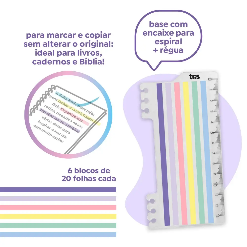 Marcador de Linhas Autoadesivo Holic Dreamy - Polybag C/6 Blocos x 20Folhas - Tris - Imagem 2