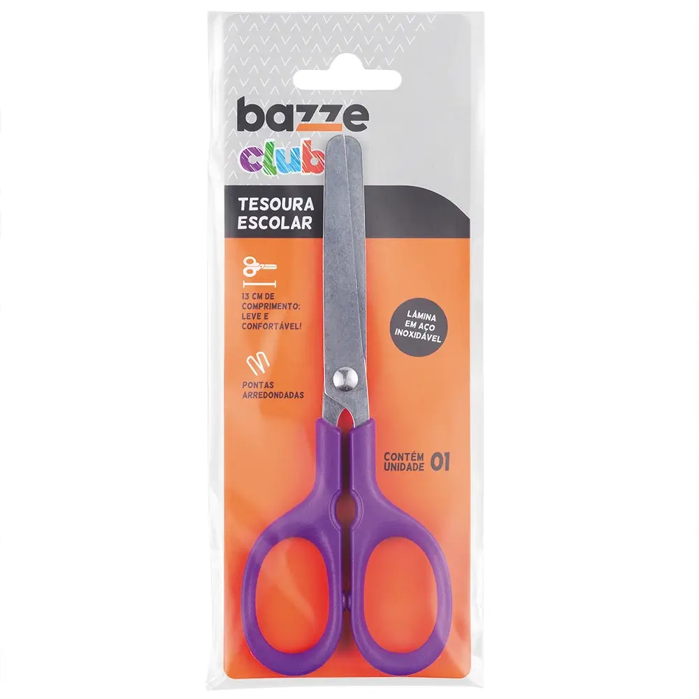 Tesoura Escolar Club - 13cm - Cores Sortidas - Polybag C/1 un - Bazze - Imagem 3