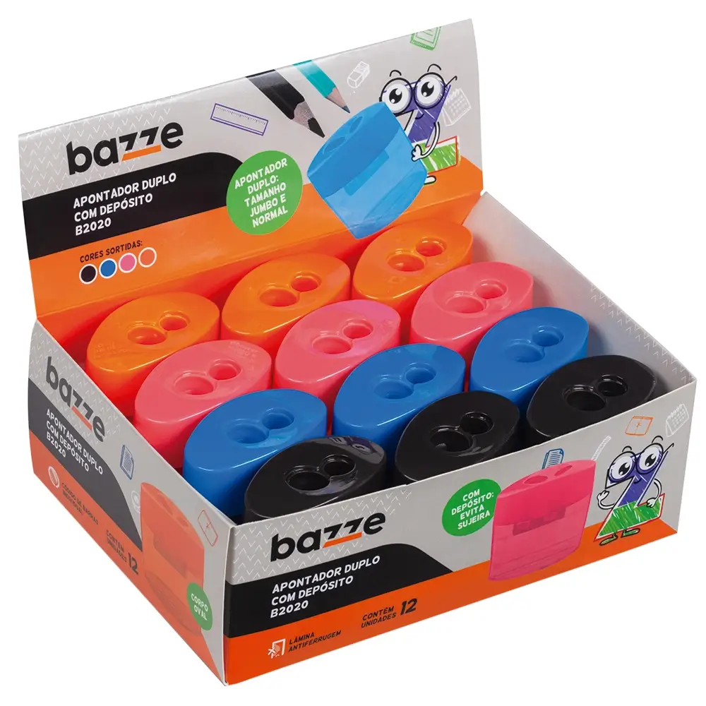 Apontador com Depósito B2020 - Duplo Oval - Display C/12 un - Bazze - Imagem 1