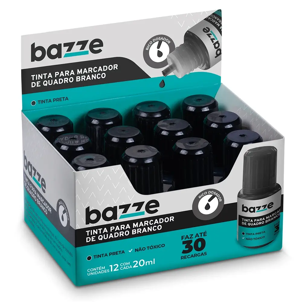 Tinta para Marcador de Quadro Branco - 20ml - Preto - Display C/12 un -Bazze - Imagem 1