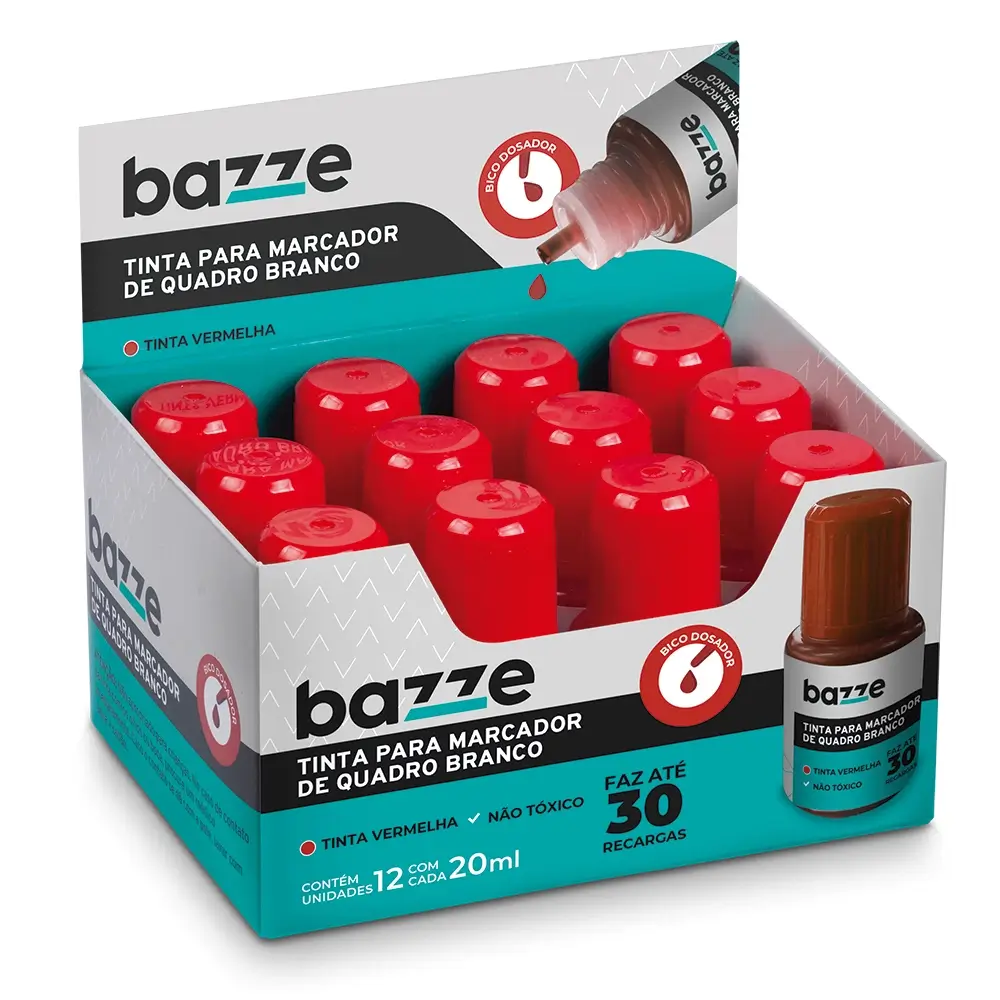 Tinta para Marcador de Quadro Branco - 20ml - Vermelho - Display C/12 un- Bazze - Imagem 1