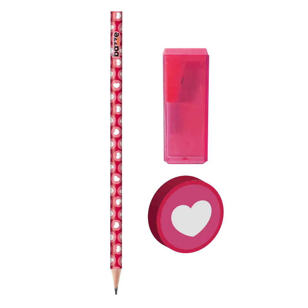 Conjunto Emotion Love - 2 Lápis preto + Apontador com depósito +Borracha - Cartela C/4 peças - Bazze - Imagem 4
