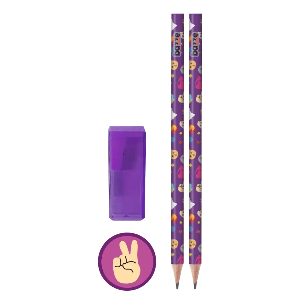 Conjunto Emotion Smile - 2 Lápis preto + Apontador com depósito + Borracha - Cartela C/4 peças - Bazze - Imagem 3