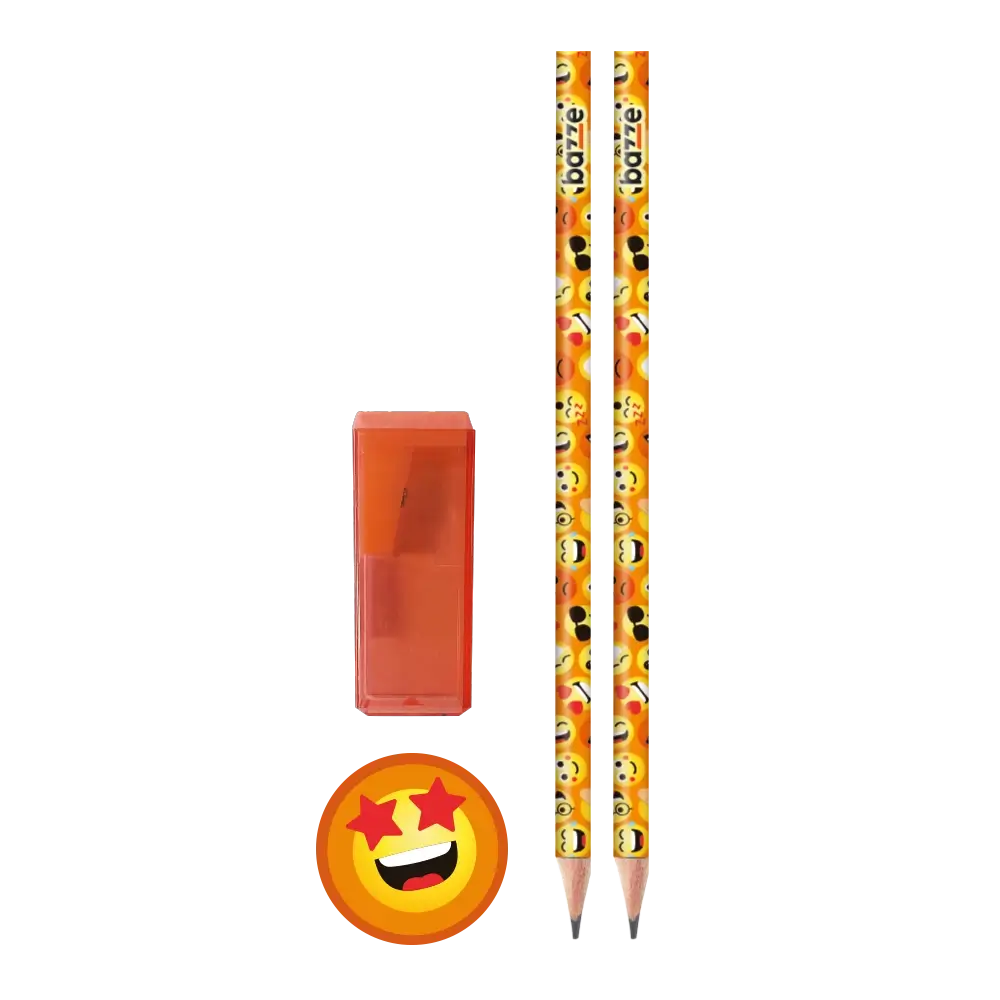 Conjunto Emotion Smile - 2 Lápis preto + Apontador com depósito + Borracha - Cartela C/4 peças - Bazze - Imagem 4
