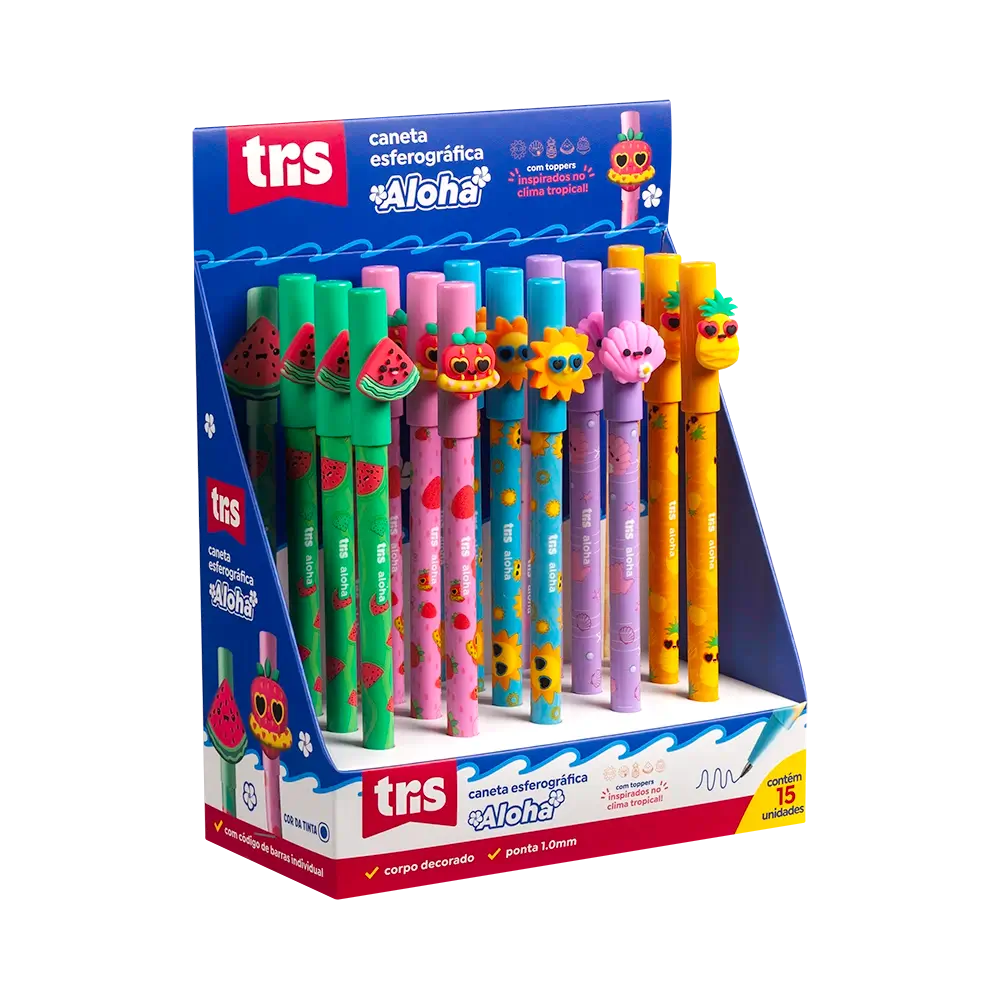 Caneta Esferográfica Aloha - 0.7mm - Display C/15 un - Tris - Imagem 1