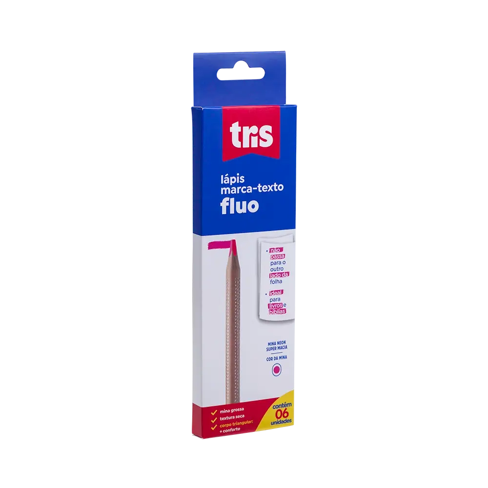 Lápis Marca-Texto Fluo - Rosa - Caixa C/ 6 un - Tris - Imagem 1