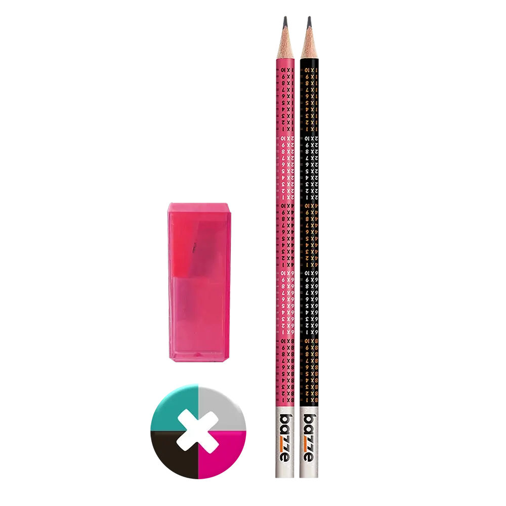 Conjunto Tabuada - 2 Lápis preto + Apontador com depósito + Borracha - Cartela C/4 peças - Bazze - Imagem 3