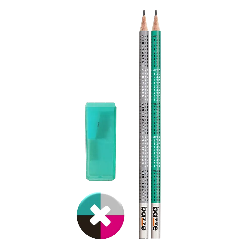 Conjunto Tabuada - 2 Lápis preto + Apontador com depósito + Borracha - Cartela C/4 peças - Bazze - Imagem 4