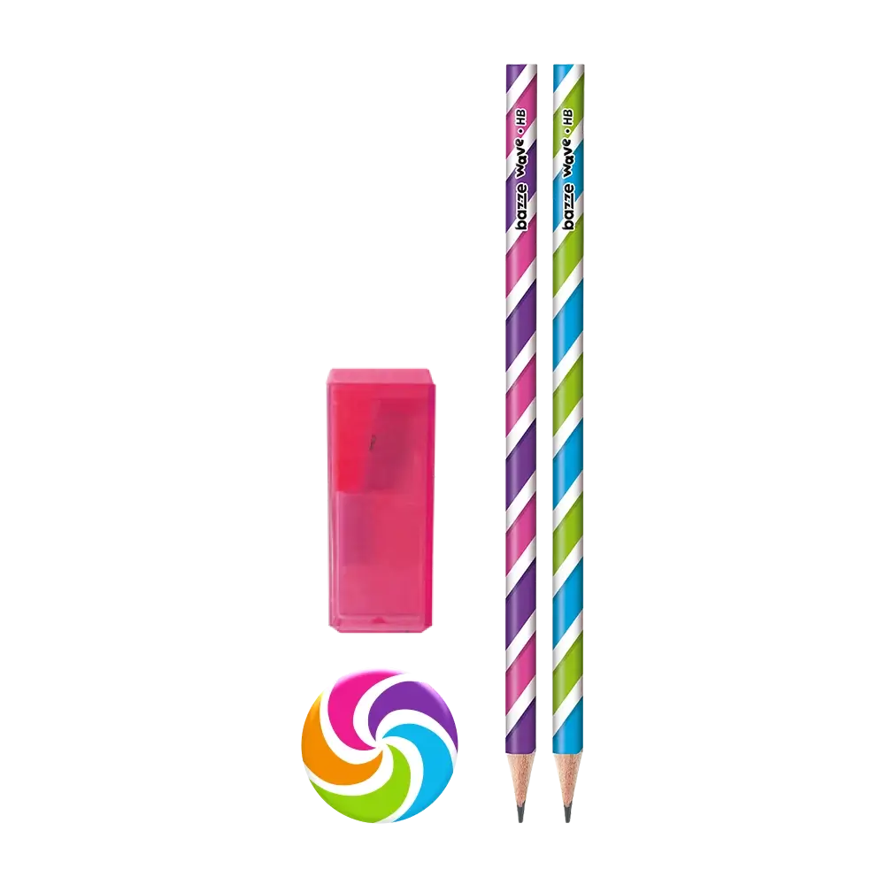 Conjunto Wave - 2 Lápis preto + Apontador com depósito + Borracha-Cartela C/4 peças - Bazze - Imagem 3