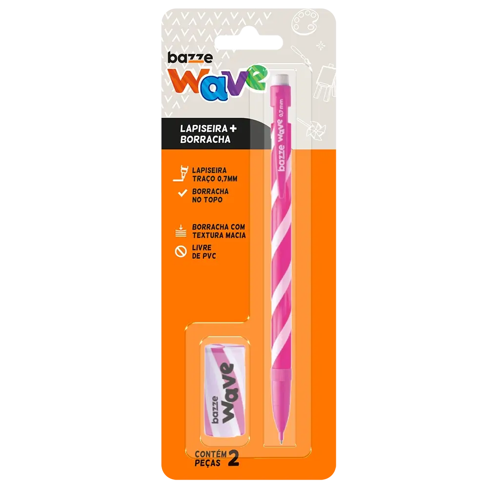 Lapiseira + Borracha Wave - 0.7mm - Cartela C/2 peças - Bazze - Imagem 2