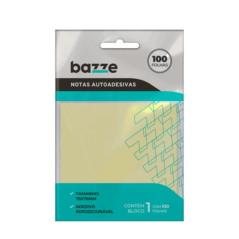 Notas Autoadesivas - 76mm X 76mm - Polybag C/1 Bloco x 100 Folhas -Bazze - Imagem 1