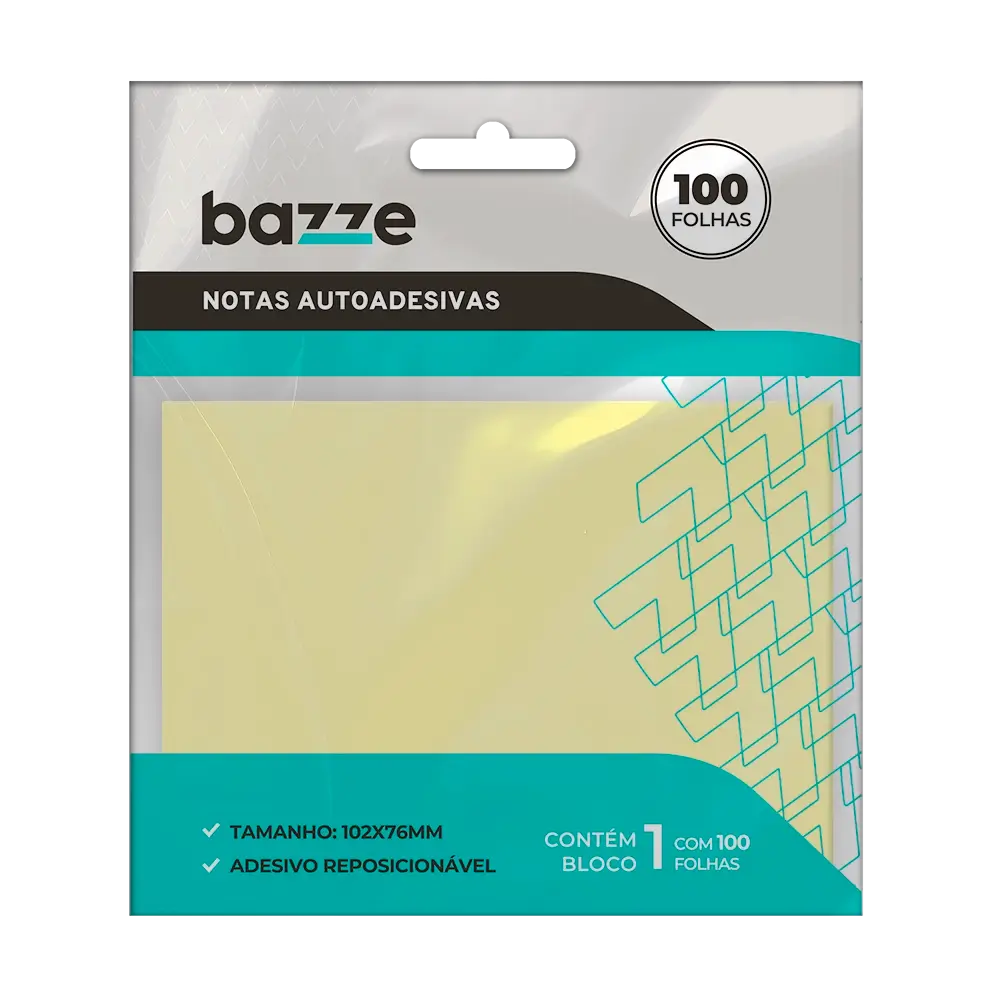 Notas Autoadesivas - 76mm X 102mm - Polybag C/1 Bloco x 100 Folhas -Bazze - Imagem 1