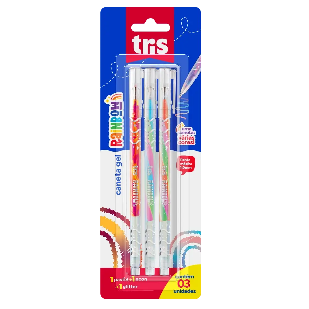 Caneta Gel Rainbow - 1.0mm - Cartela 3 un - Tris - Imagem 1