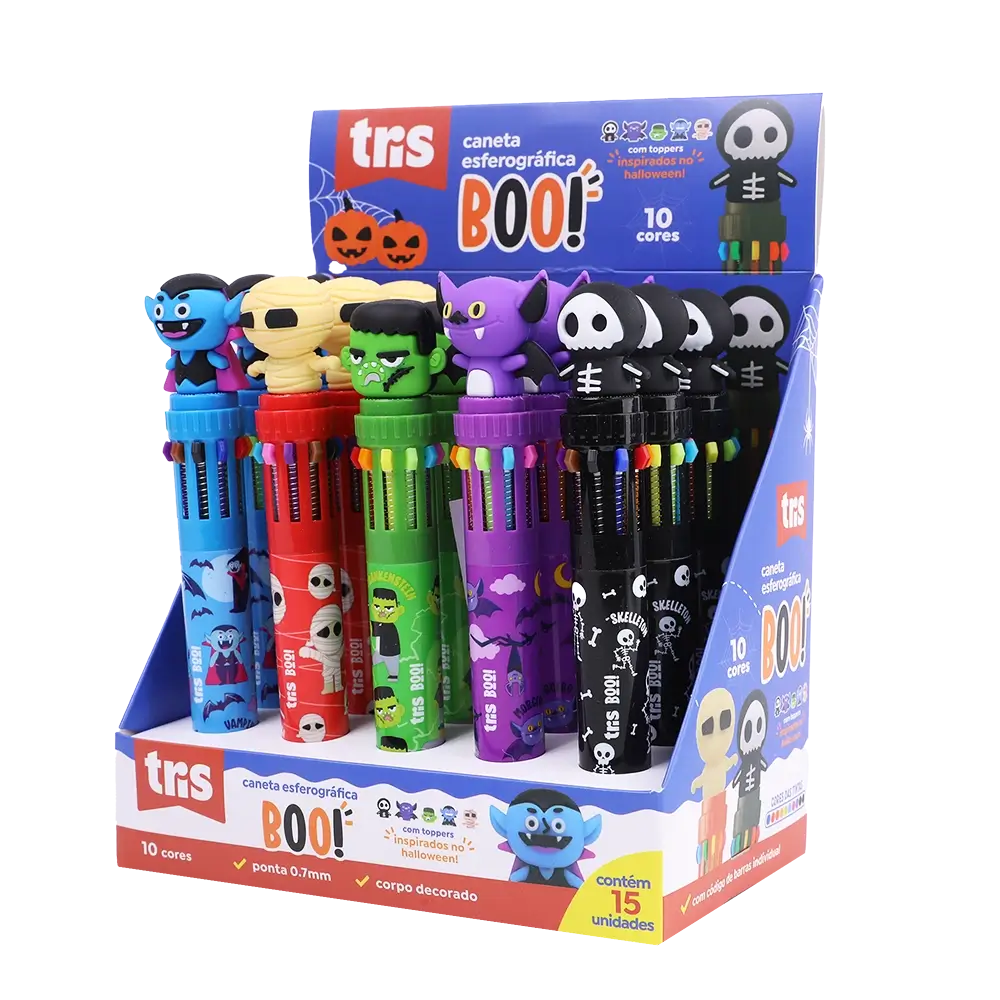 Caneta Esferográfica Boo - 10 Cores - 0.7mm - Display 15 un - Tris - Imagem 1