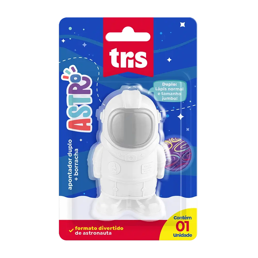 Apontador Duplo com Borracha Astro - Cores Sortidas - Cartela C/1 un -Tris - Imagem 1