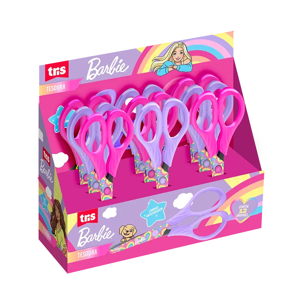 Tesoura Escolar - Lâmina Decorada - 13cm - Display C/12 un - Barbie - Imagem 1