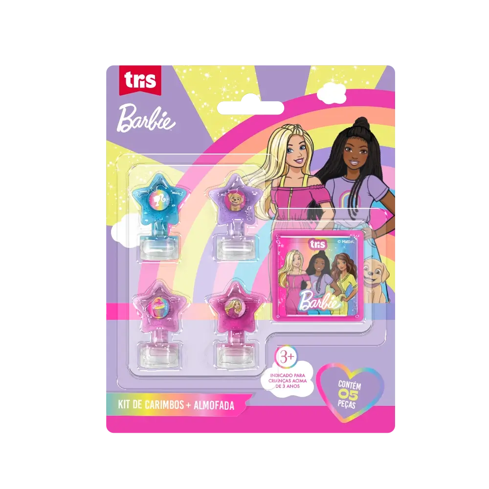 Kit Carimbo + Almofada - Cartela C/5 peças - Barbie - Imagem 1