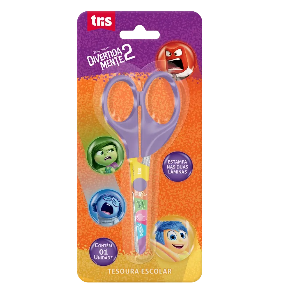 Tesoura Escolar - Lâmina Decorada - 13cm - Cartela C/1 un -Divertidamente - Imagem 1
