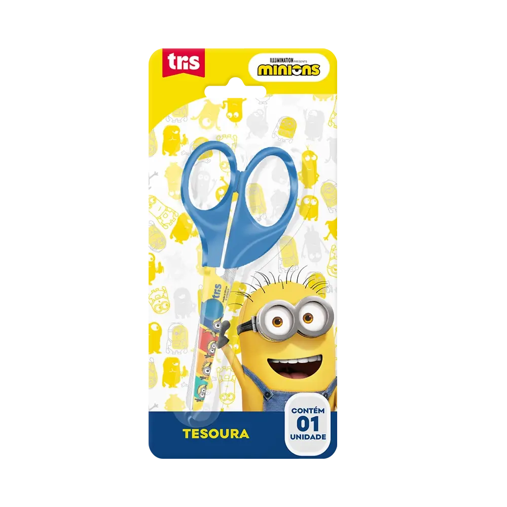 Tesoura Escolar - Lâmina Decorada - 13cm - Cartela C/1 un - Minions - Imagem 1