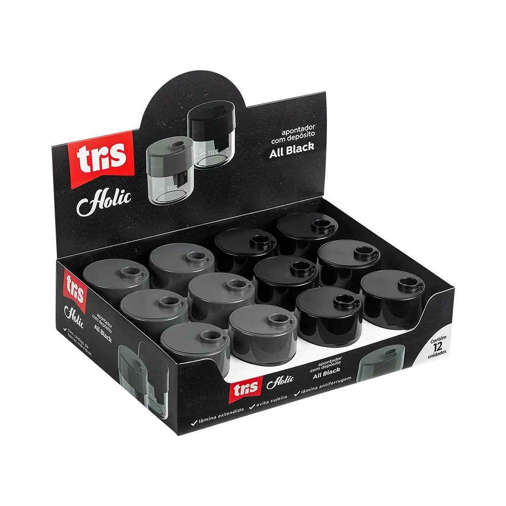 Apontador com Depósito Holic All Black - Display C/12 un - Tris - Imagem 1