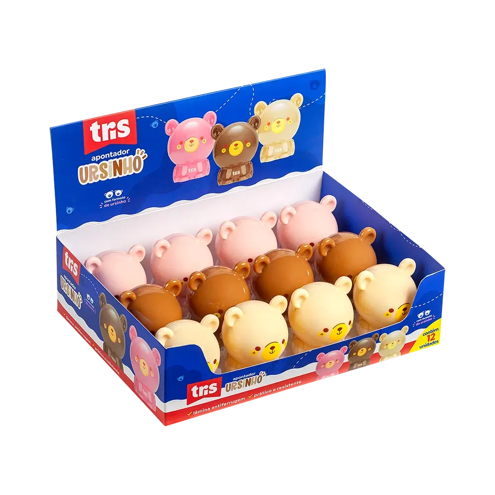 Apontador com Depósito Ursinho - Cores Sortidas - Display C/12 un - Tris - Imagem 1