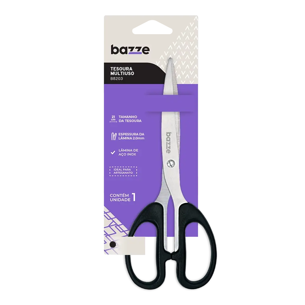 Tesoura Multifuncional B8203 - 21CM - Polybag C/1 un - Bazze - Imagem 1