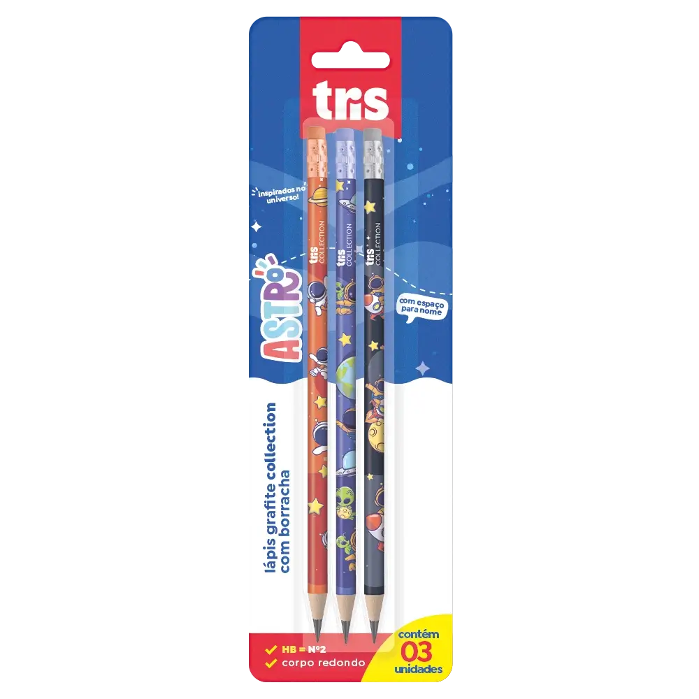 Lápis Grafite com Borracha Collection Astro - HB - Cartela C/3 un - Tris - Imagem 1
