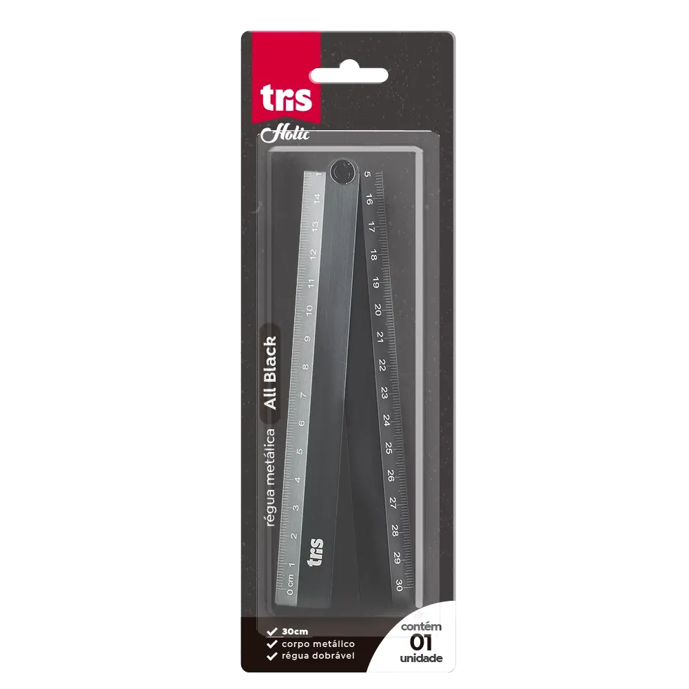 Régua Metálica Holic All Black - 30cm - Dobrável - Cartela C/1 un - Tris - Imagem 1